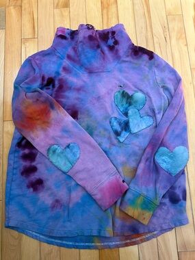 Tie-Dye Pullover with Patch Heart Detail - Purple Multi